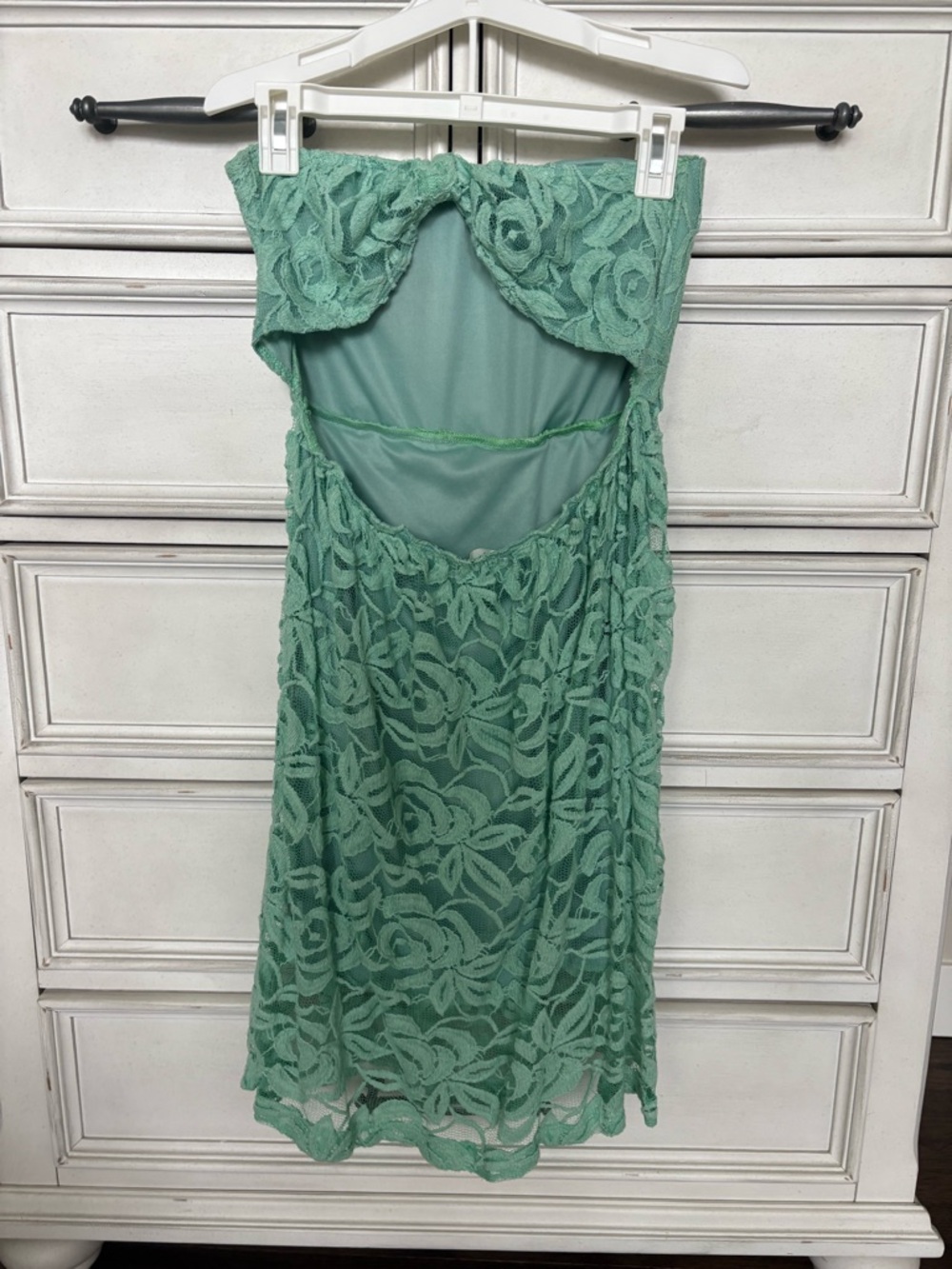Strapless Mint Green Lace Dress - Picture 2 of 4